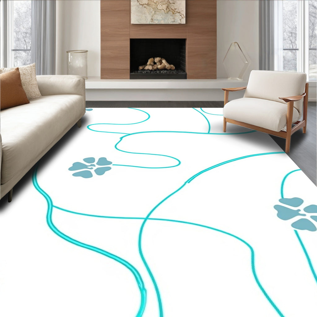 Teal Floral Vine Pattern Rug