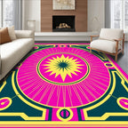 Bold Pink Yellow Geometric Sunburst Rug