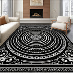 Monochromatic Circular Floral Mandala Art Rug