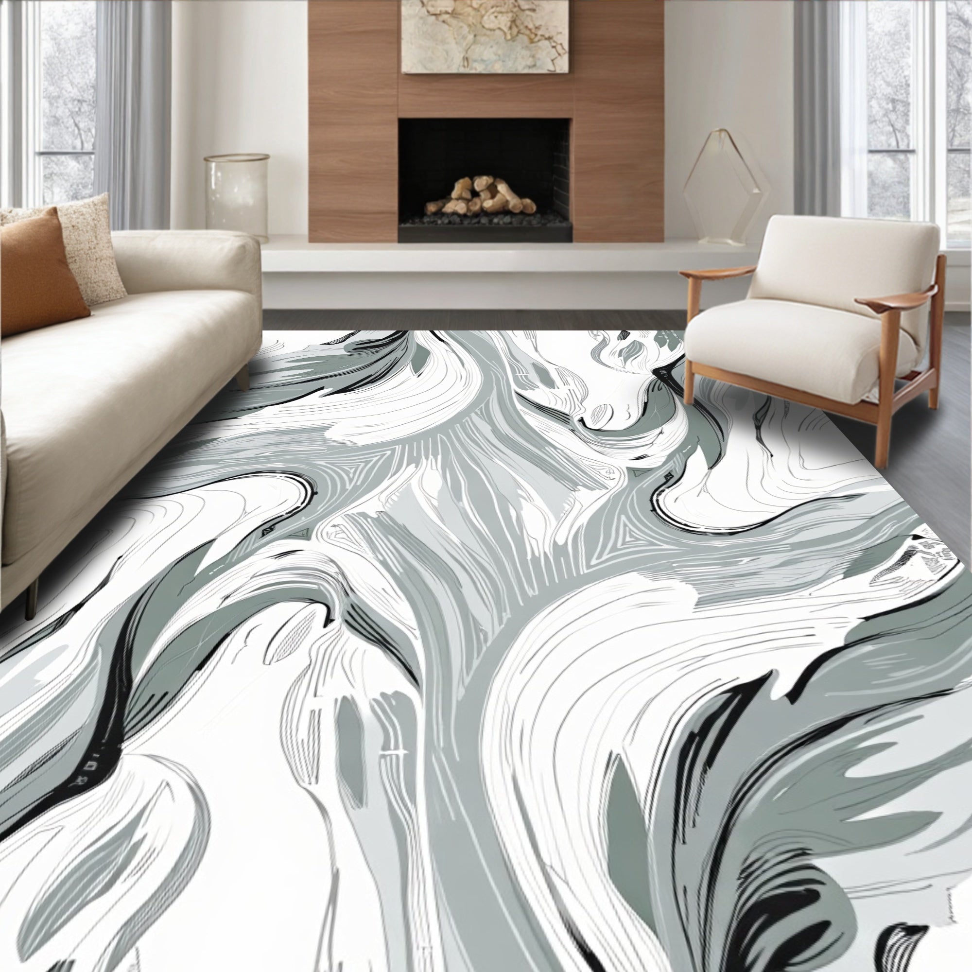 Abstract Flowing Monochrome Motion Pattern Rug