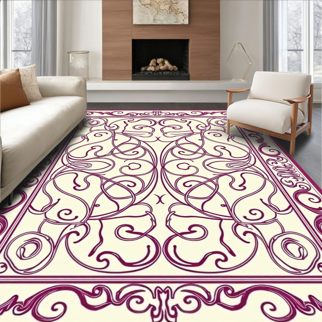 Ornate Magenta Swirl Pattern Rug