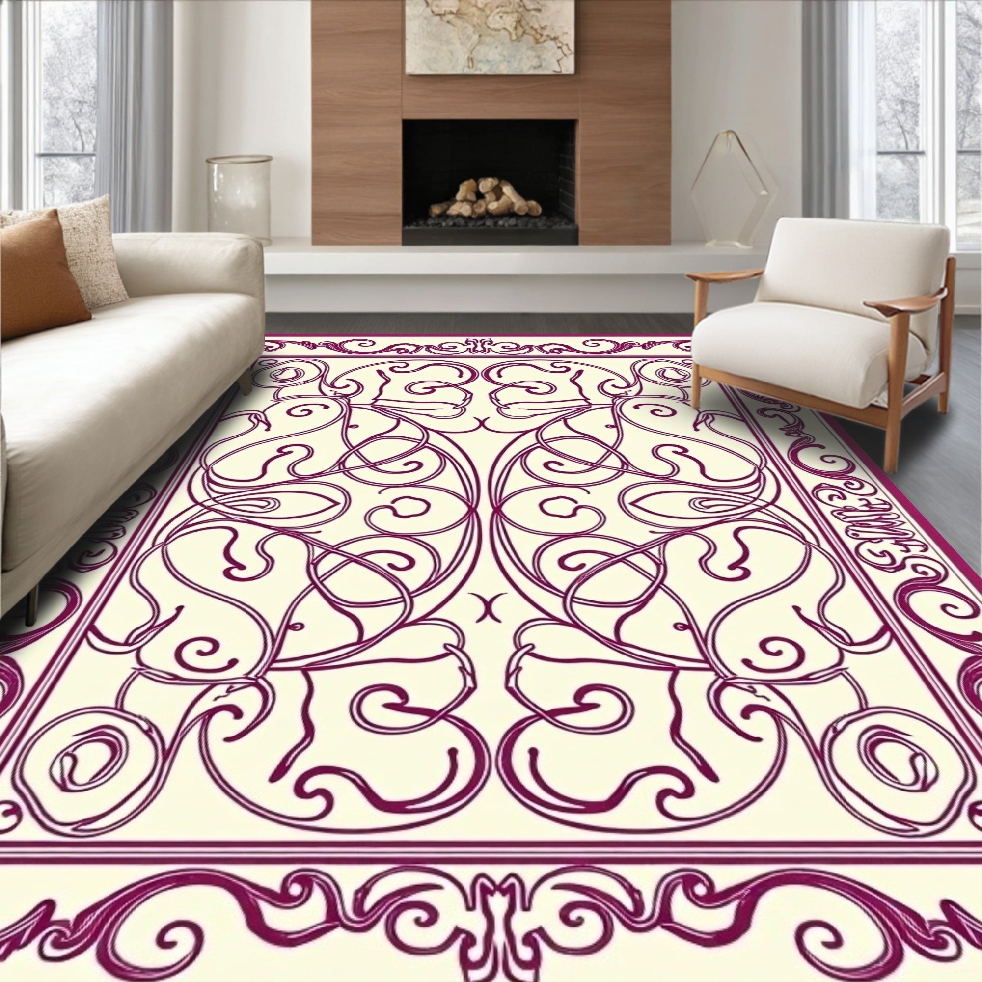 Ornate Magenta Swirl Pattern Rug