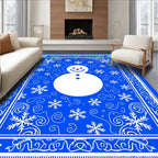 Winter Blue Snowman Snowflake Border Rug