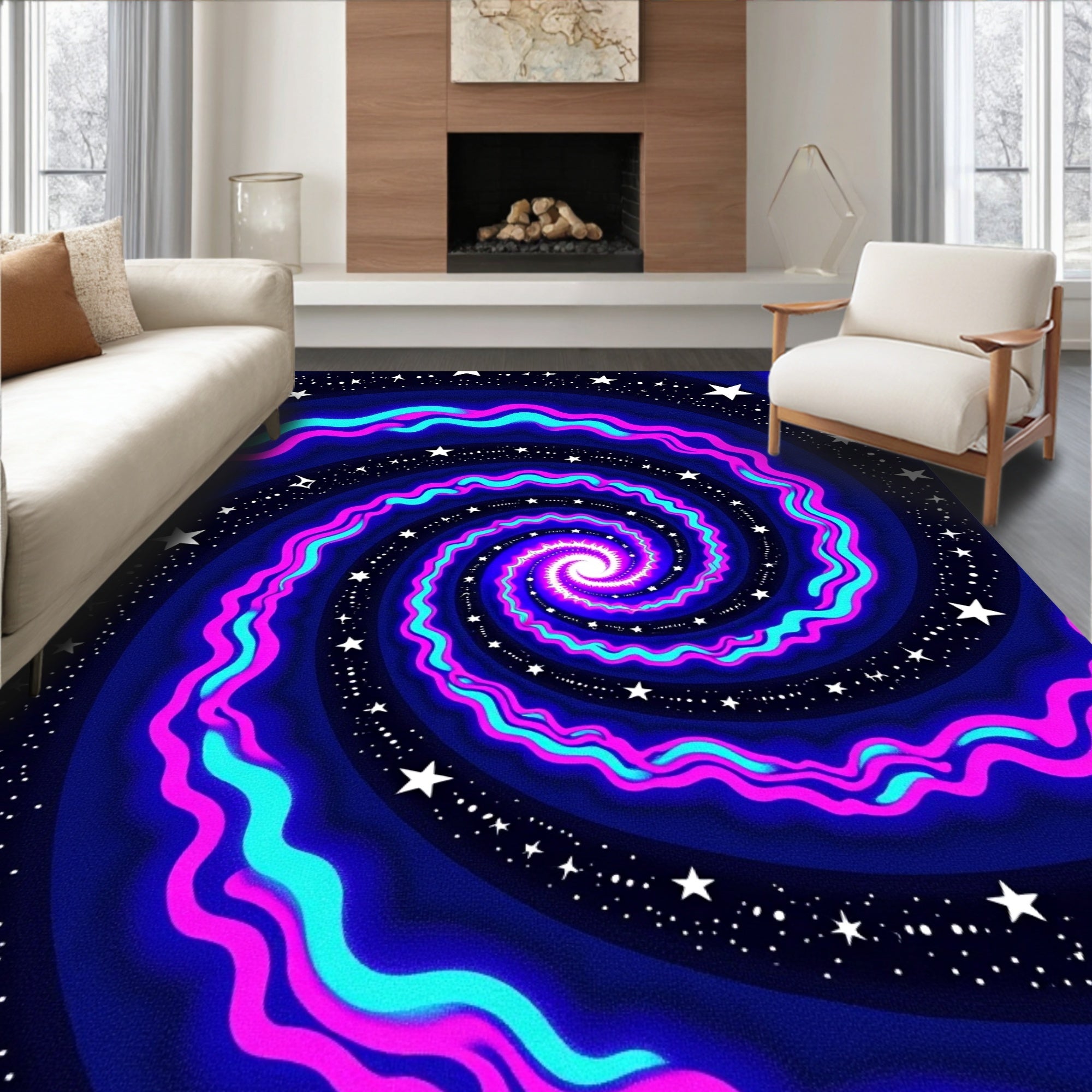 Neon Psychedelic Space Swirl Rug