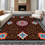 Ornate Graphic 4 Flower Design Rug