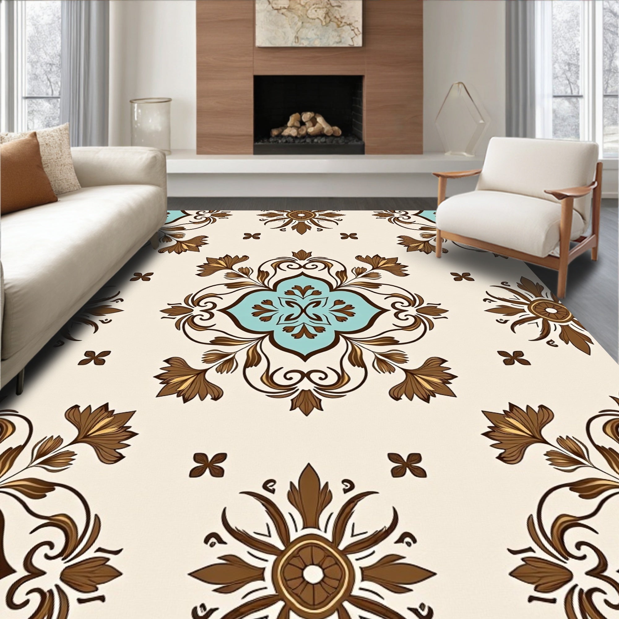Ornate Floral Medallion Pattern Rug