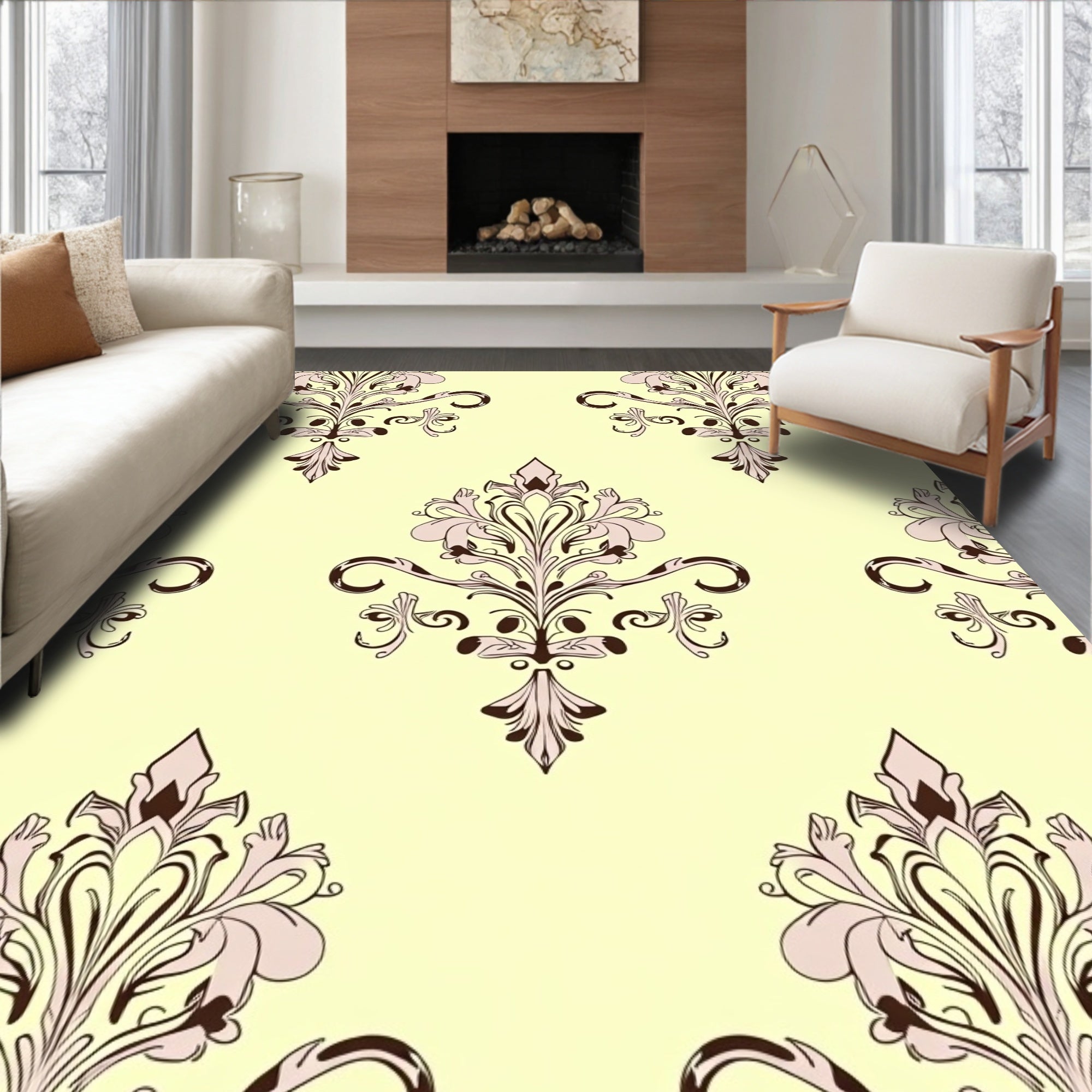 Vintage Floral Damask Patterned Rug