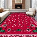 Red Festive Bordered Flower Design Rug
