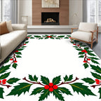 Green Holly Berry Festive Pattern Rug