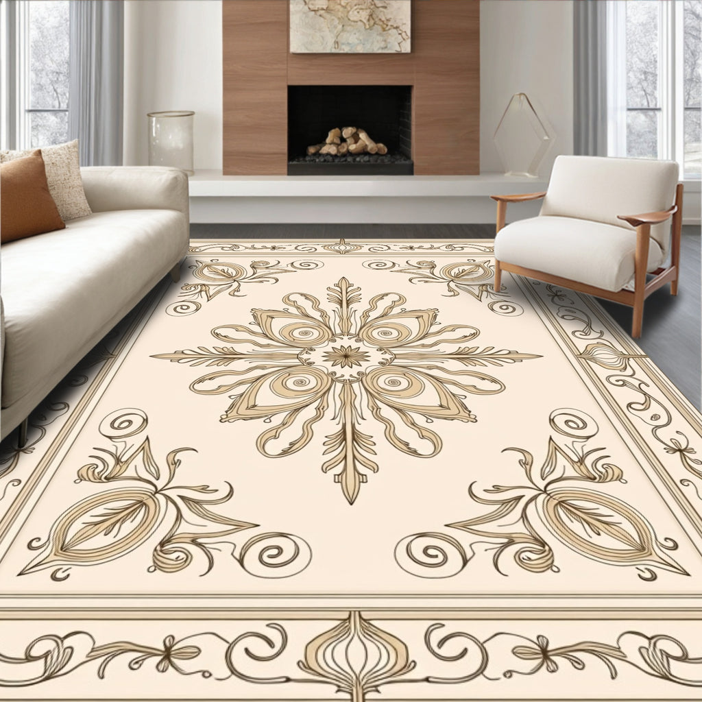 Ornate Floral Swirls Border Design Rug