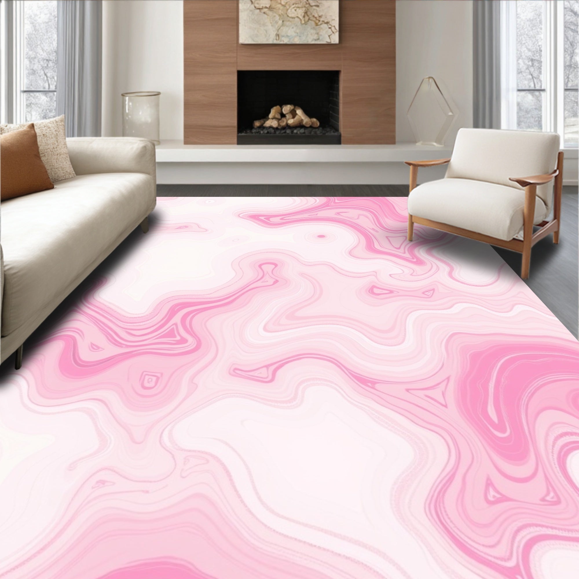 Pink Swirl Agate Patterned Rug