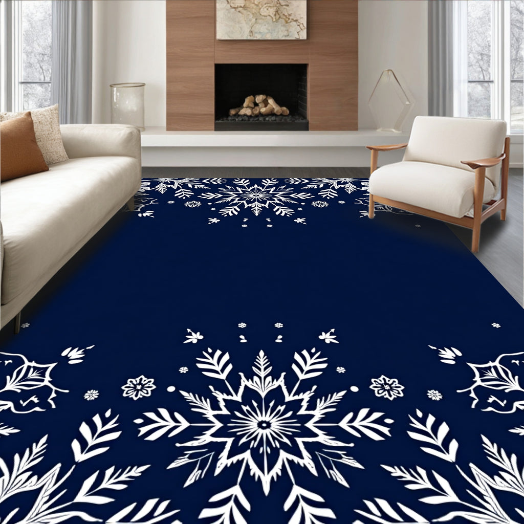 Dark Blue Snowflake Border Rug