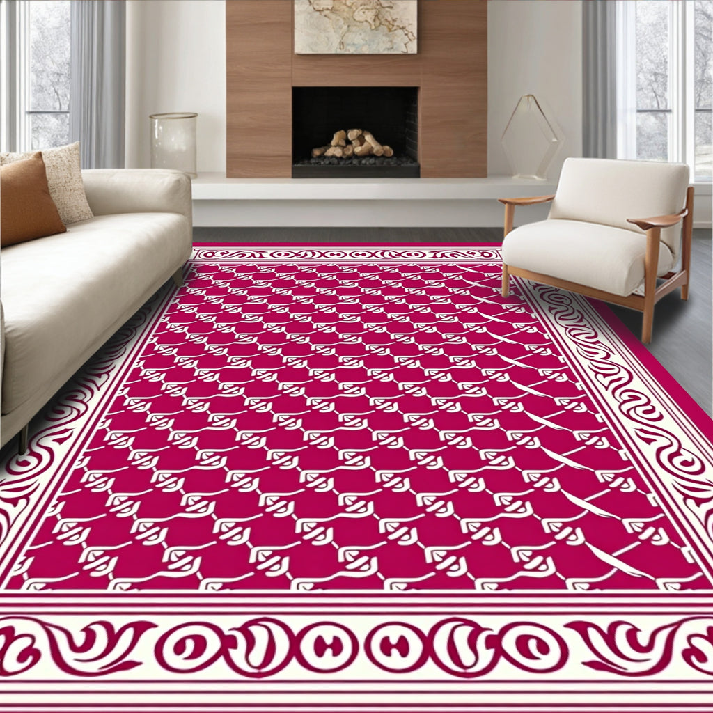 Ornate Crimson Cream Repeating Pattern Rug