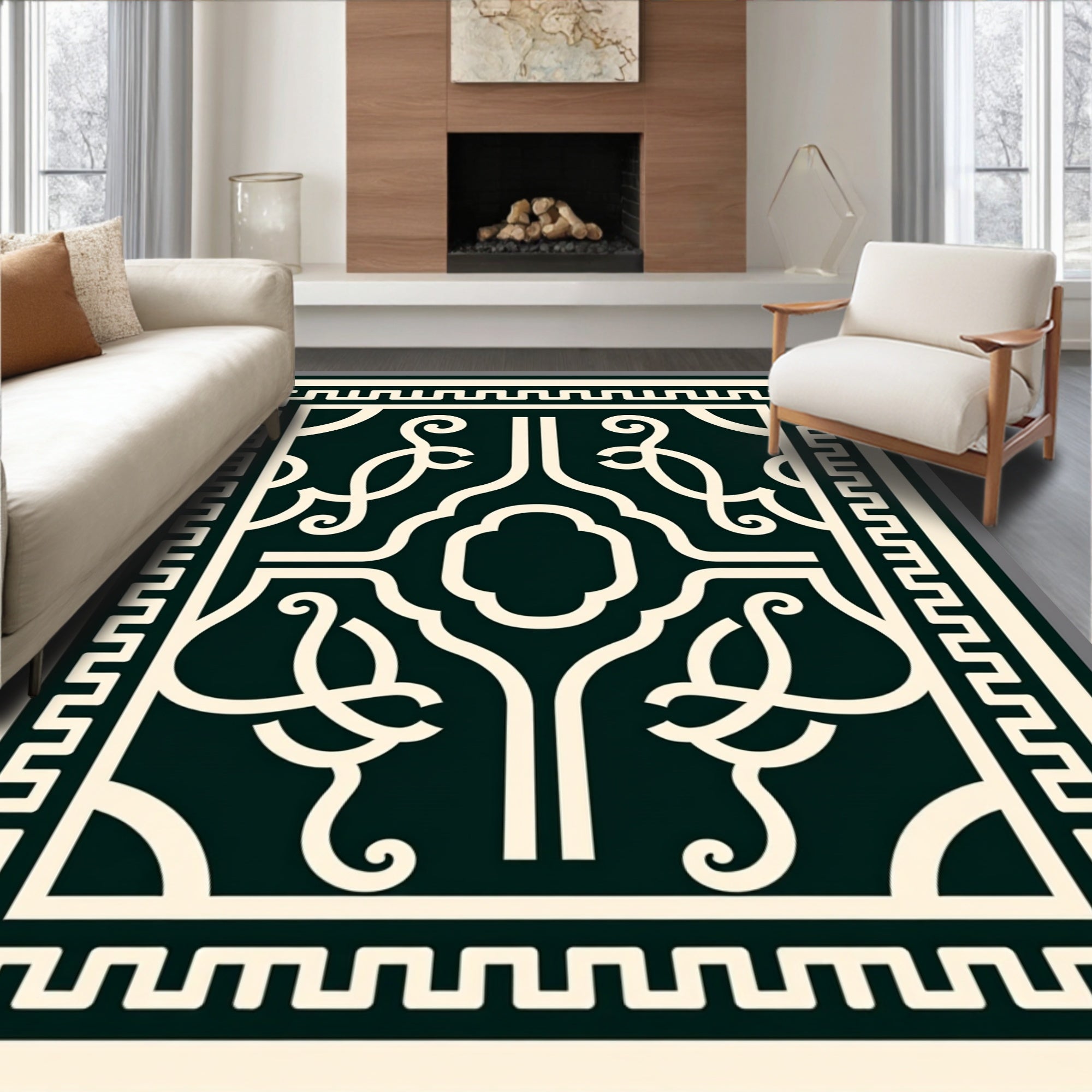 Elegant Cream Lattice Design Rug