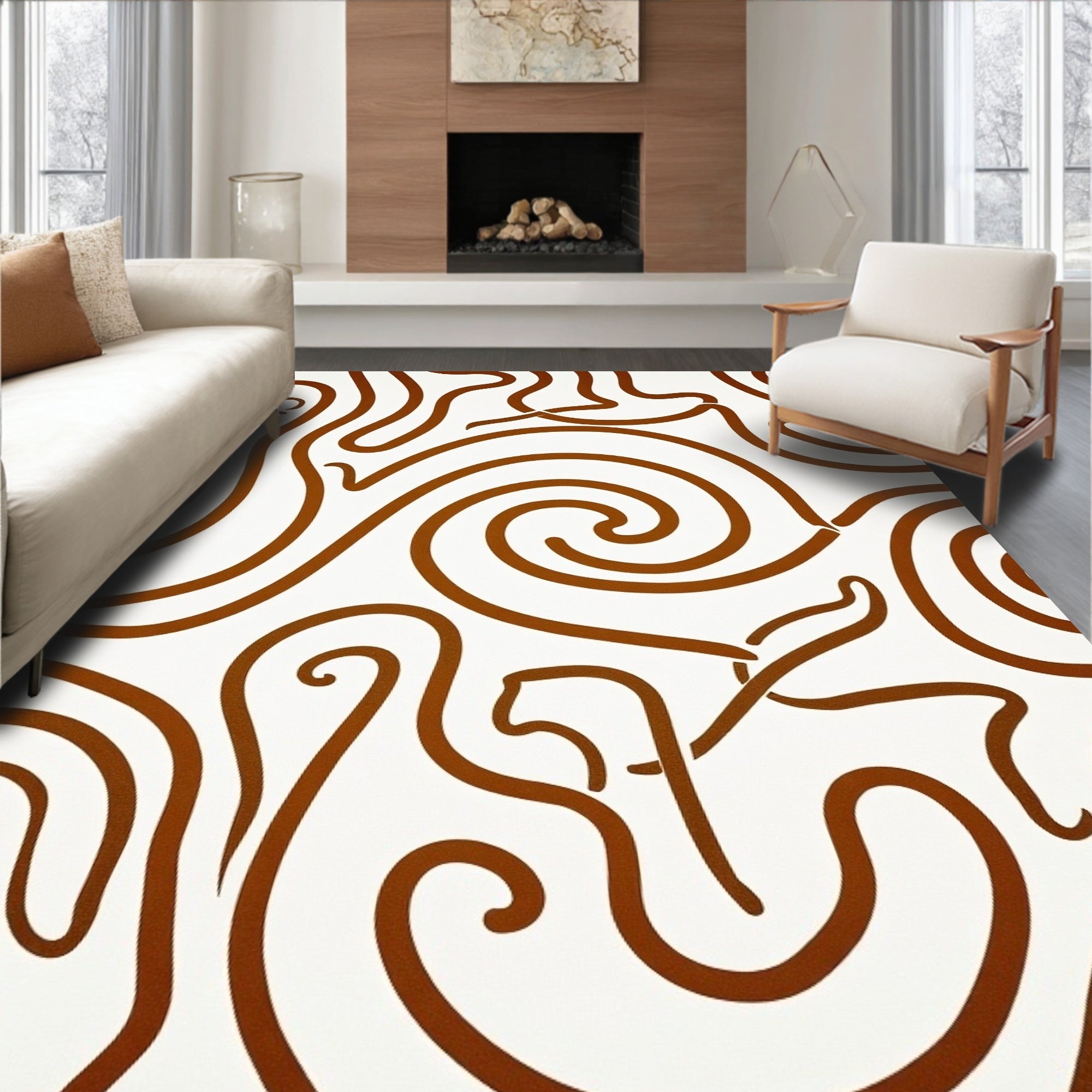 Abstract Swirls Warm Tones Pattern Rug