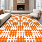 Bright Orange Plaid Grid Design Rug
