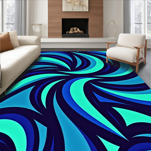 Aqua Blue Swirl Abstract Pattern Rug