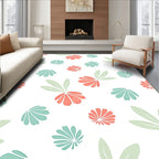 Coral and Teal Floral Pattern Rug