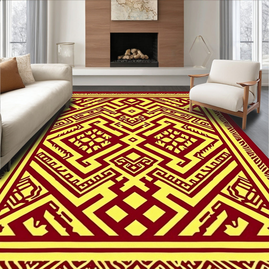 Bold Geometric Maze Pattern Design Rug