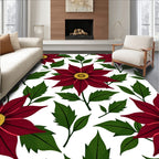 Deep Red Floral Botanical Pattern Rug
