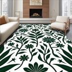 Dark Green Floral Branches Pattern Rug
