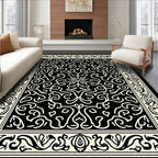 Ornate Scrollwork Pattern Black Rug