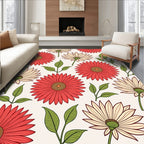 Red Cream Daisy Floral Pattern Rug