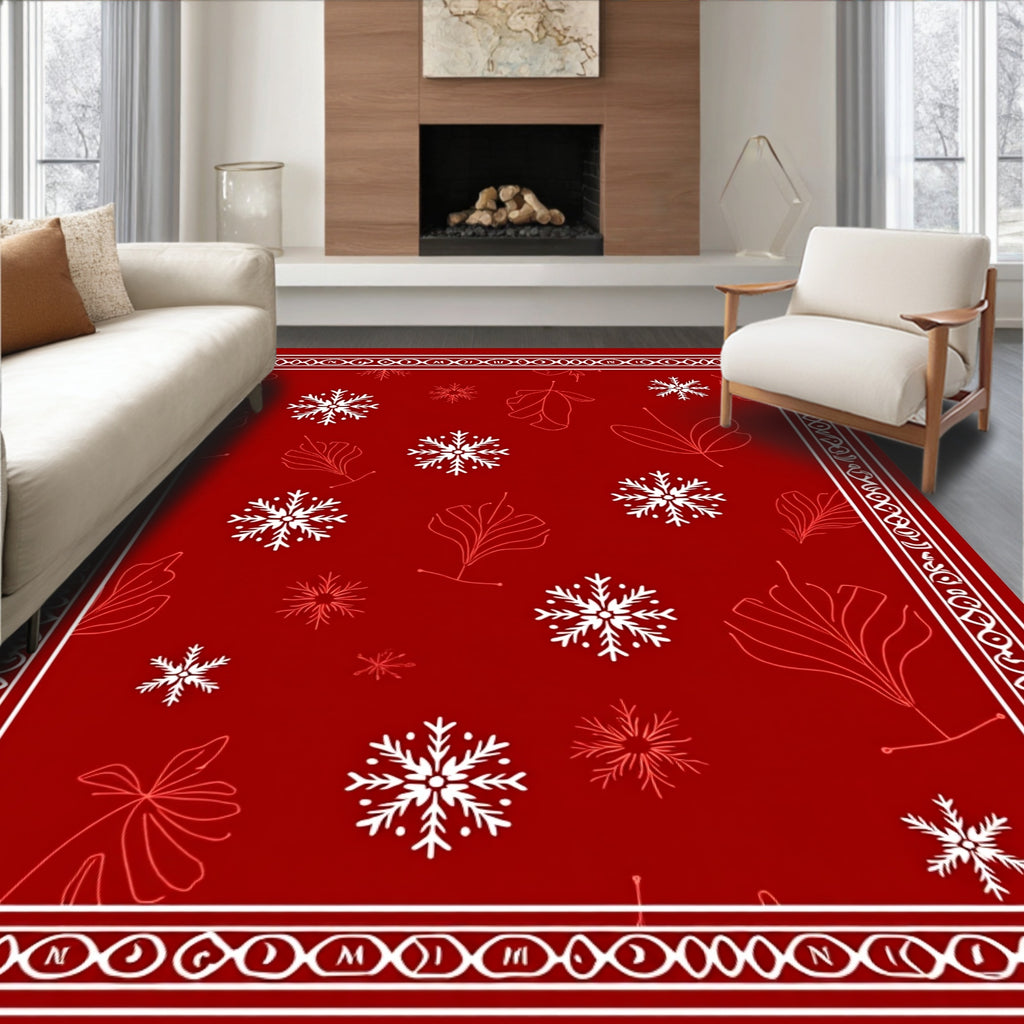 Red Snowflake Leaf Pattern Rug
