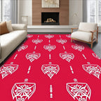 White Floral Shield Pattern Red Rug