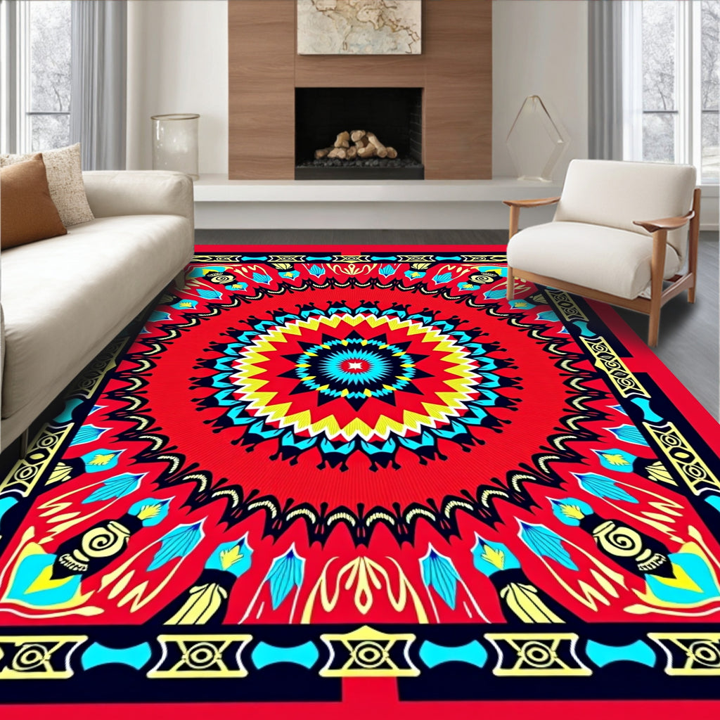 Vibrant Mandala Geometric Floral Design Rug