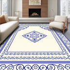 Ornate Blue Cream Medallion Border Rug