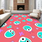 Whimsical Aqua Creature Heart Pattern Rug