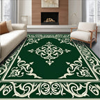 Elegant Green Ivory Floral Scroll Rug