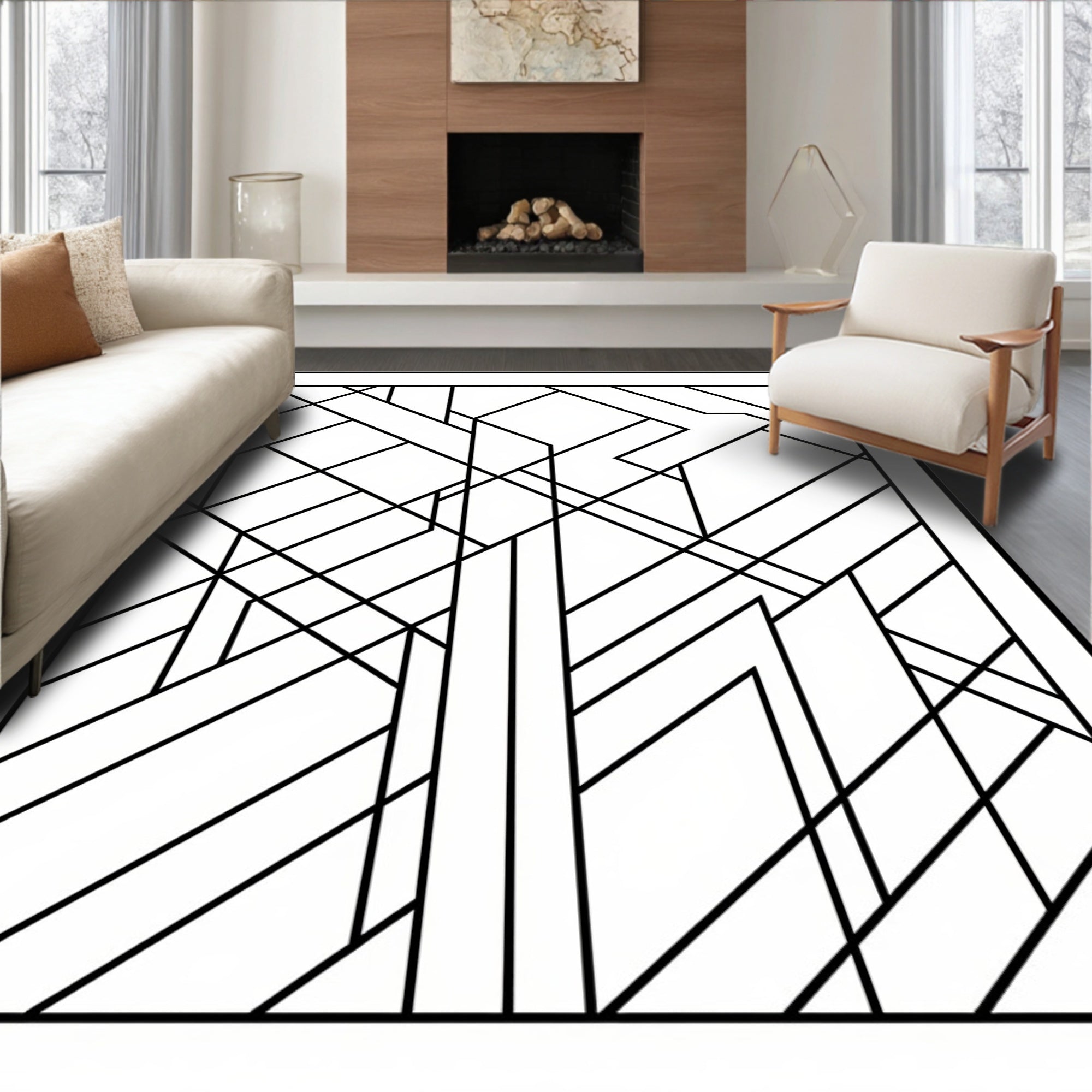 Art Deco Geometric Black And White Design Rug