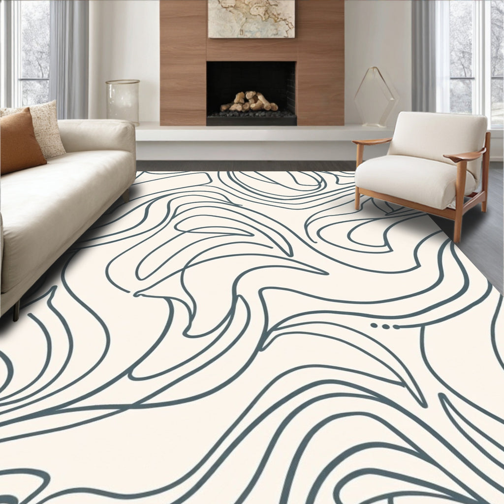 Abstract Swirl Blue Lines Rug