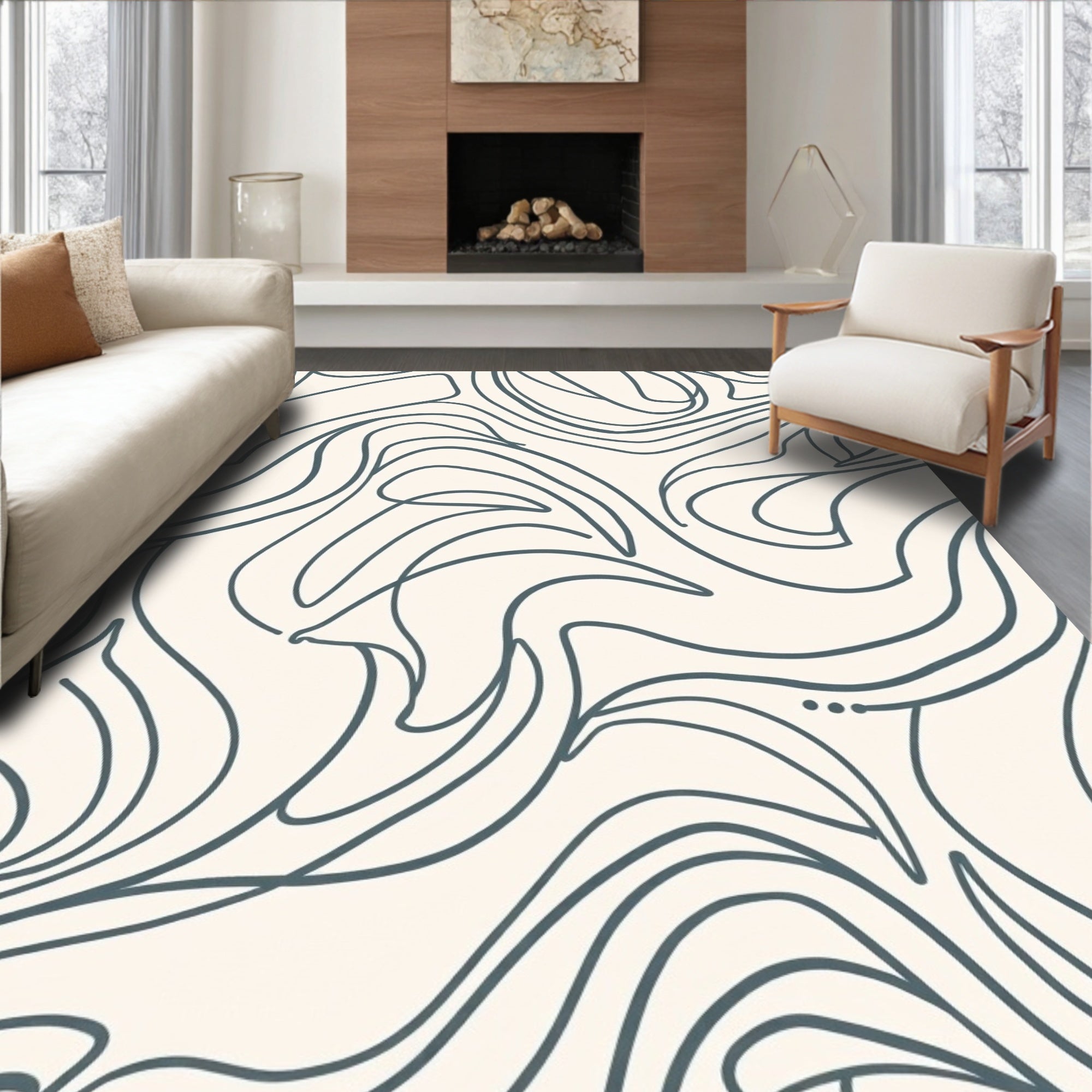 Abstract Swirl Blue Lines Rug