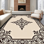 Ornate Brown Ivory Floral Design Rug
