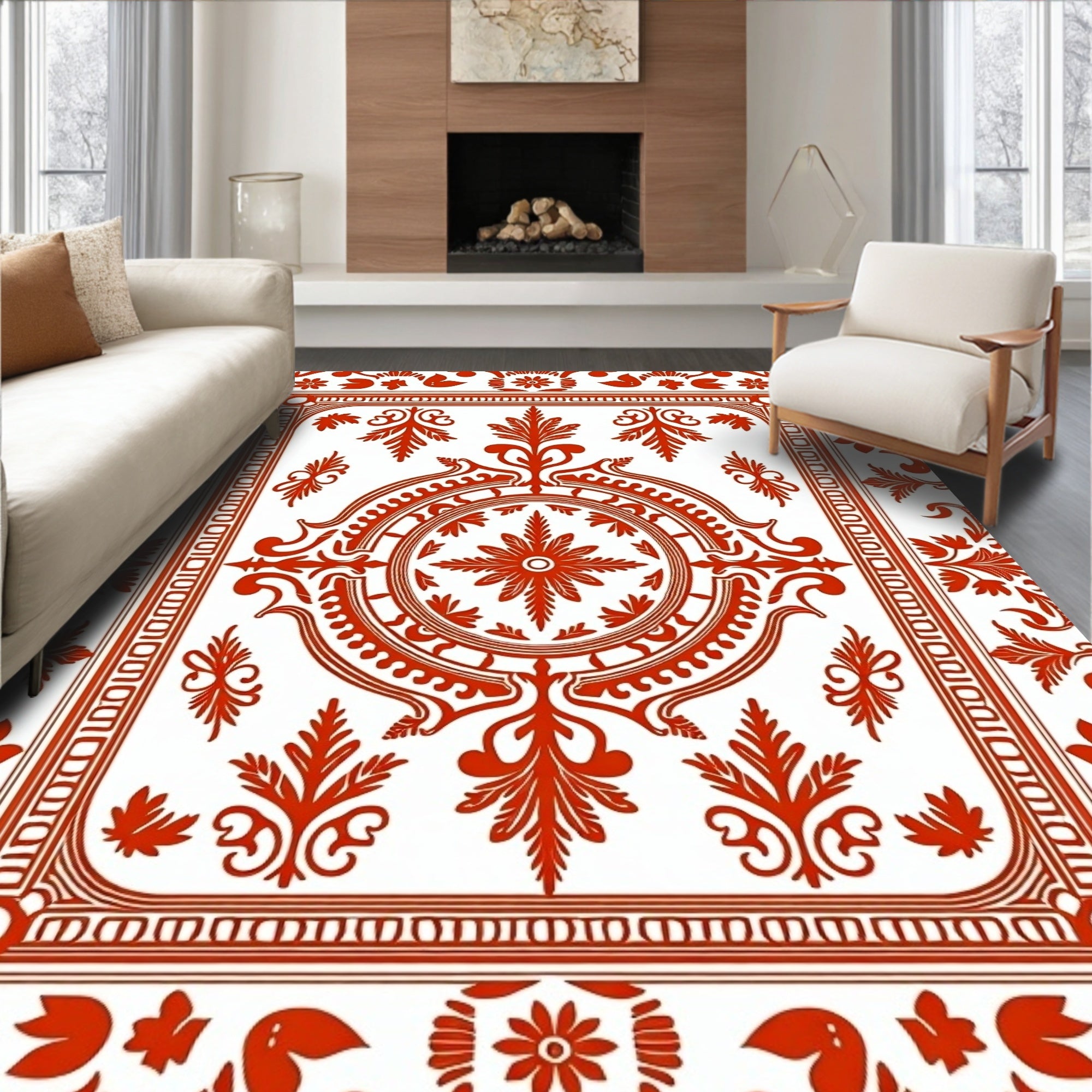 Red Floral Classic Medallion Design Rug