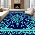 Ornate Teal Floral Mandala Pattern Rug