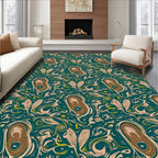 Rich Teal Organic Swirl Accents Rug