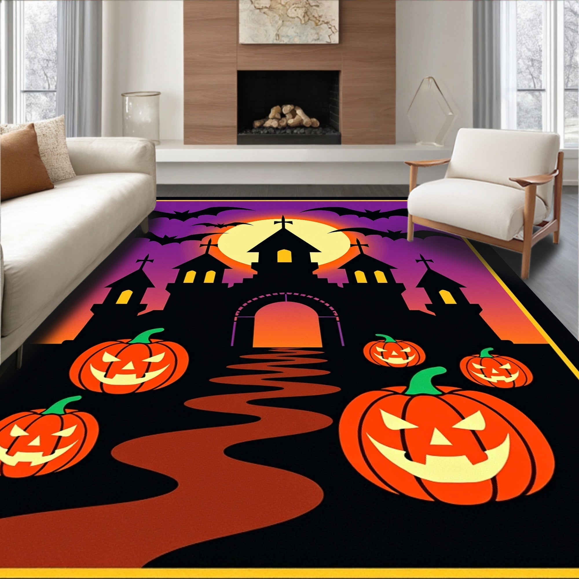 Haunted Castle Pumpkin Patch Rug