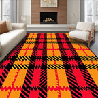 Bold Plaid Red Orange Black Pattern Rug