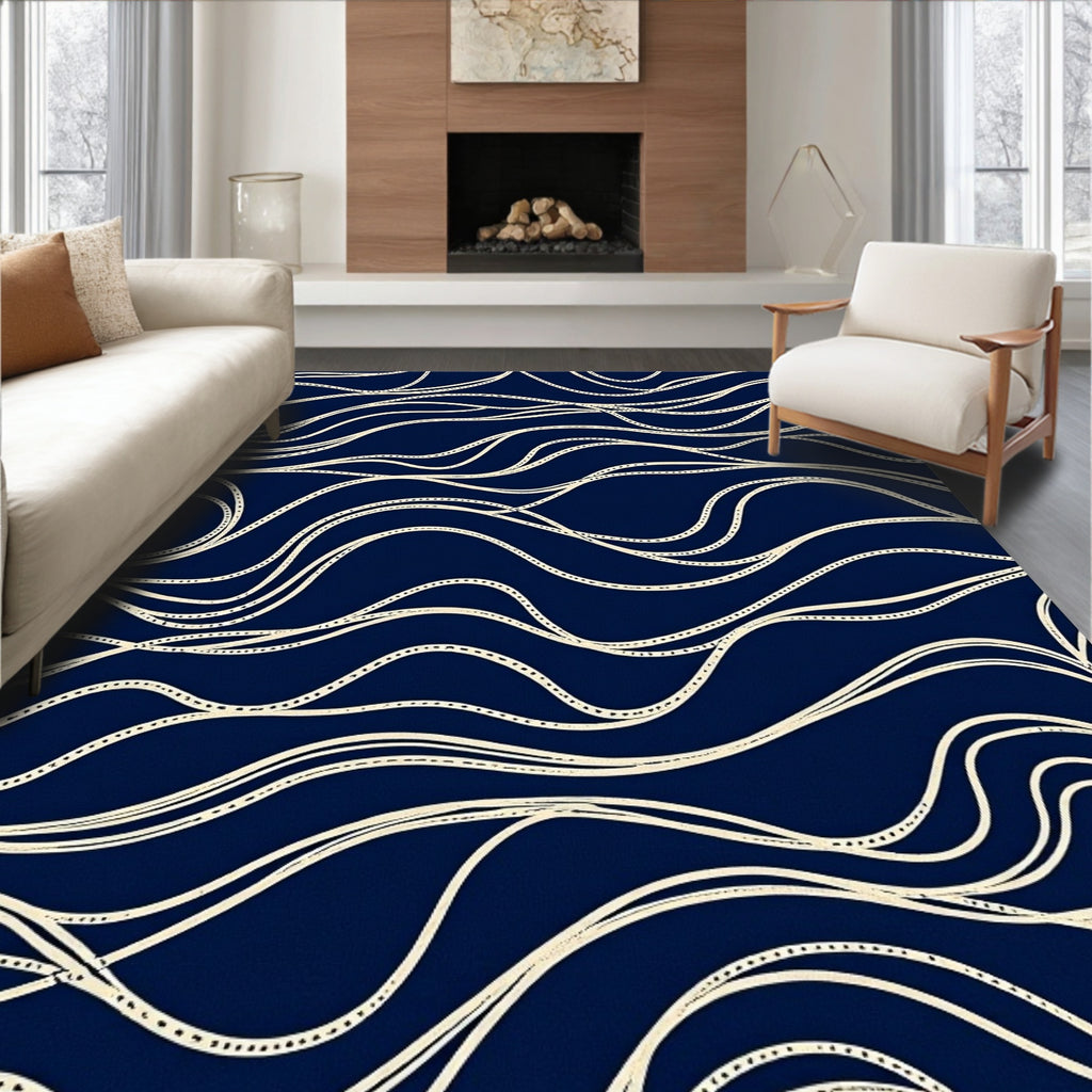 Navy Swirling Abstract Rope Pattern Rug