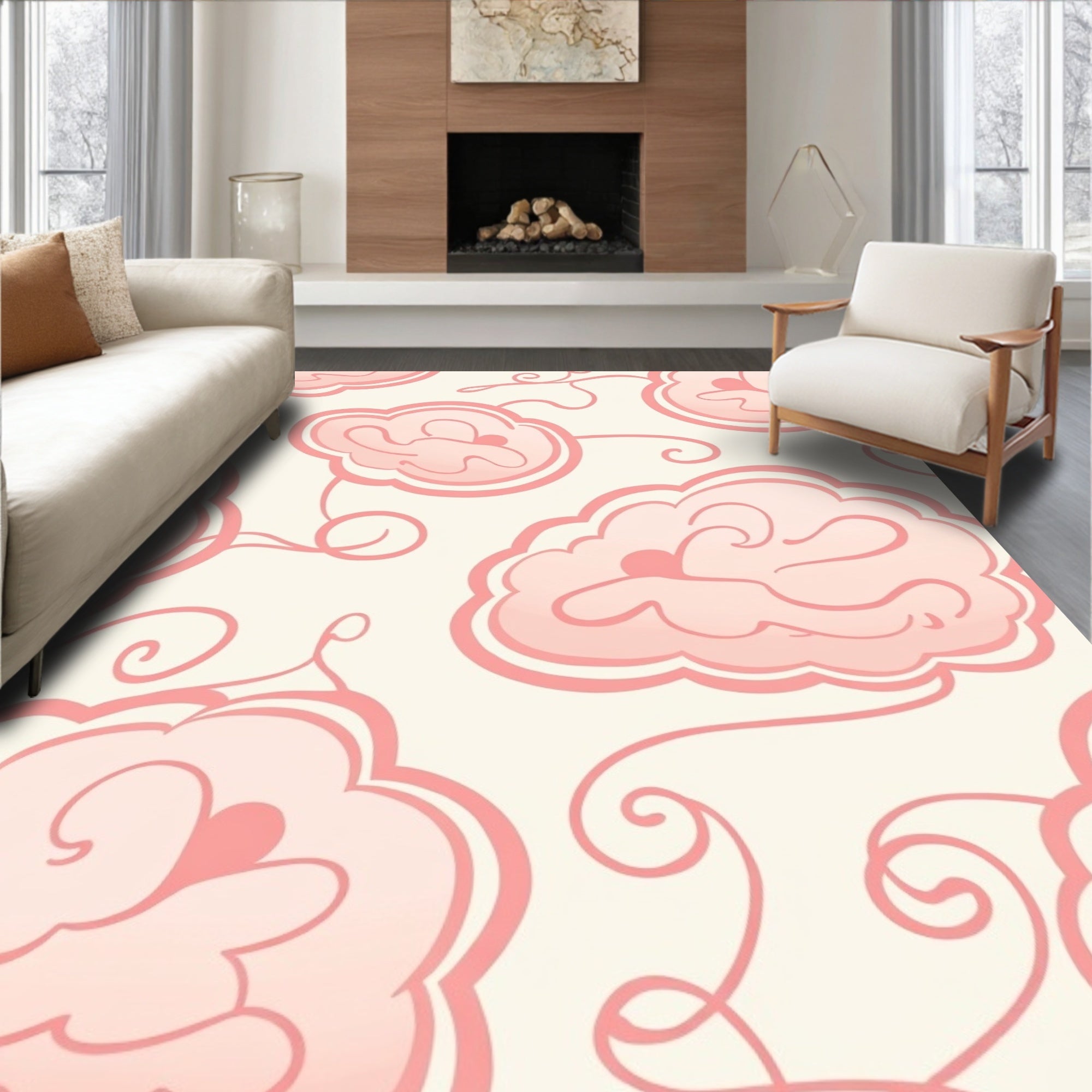 Retro Pink Cloud Pattern Rug