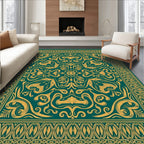 Emerald Gold Ornate Floral Scroll Rug