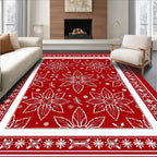 Red Floral Patterned Graphic Design Rug