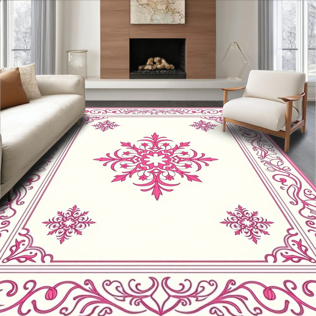 Pink Floral Filigree Repeating Pattern Rug