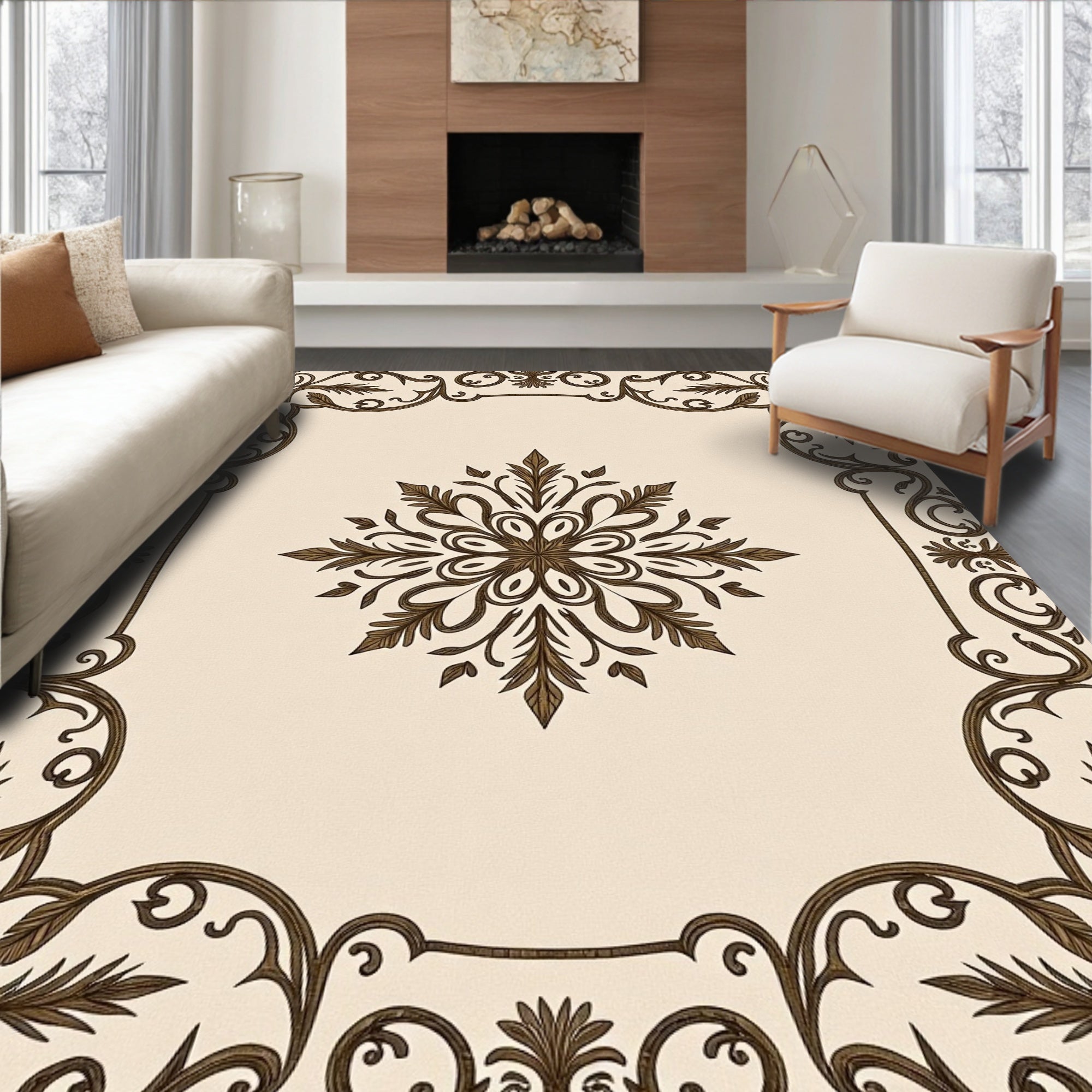 Ornate Floral Scrollwork Pattern Rug