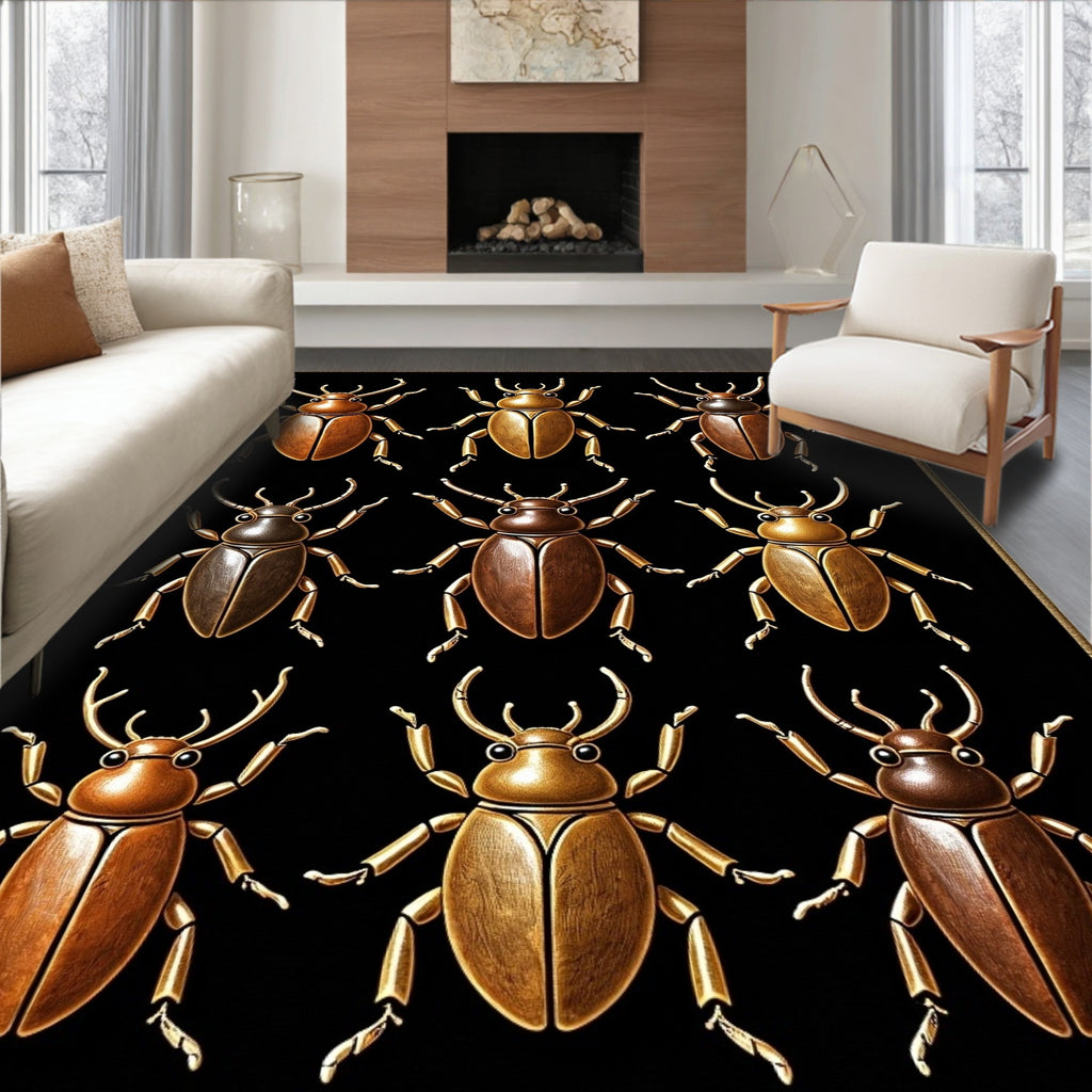 Gold Bronze Beetle Pattern Design Rug