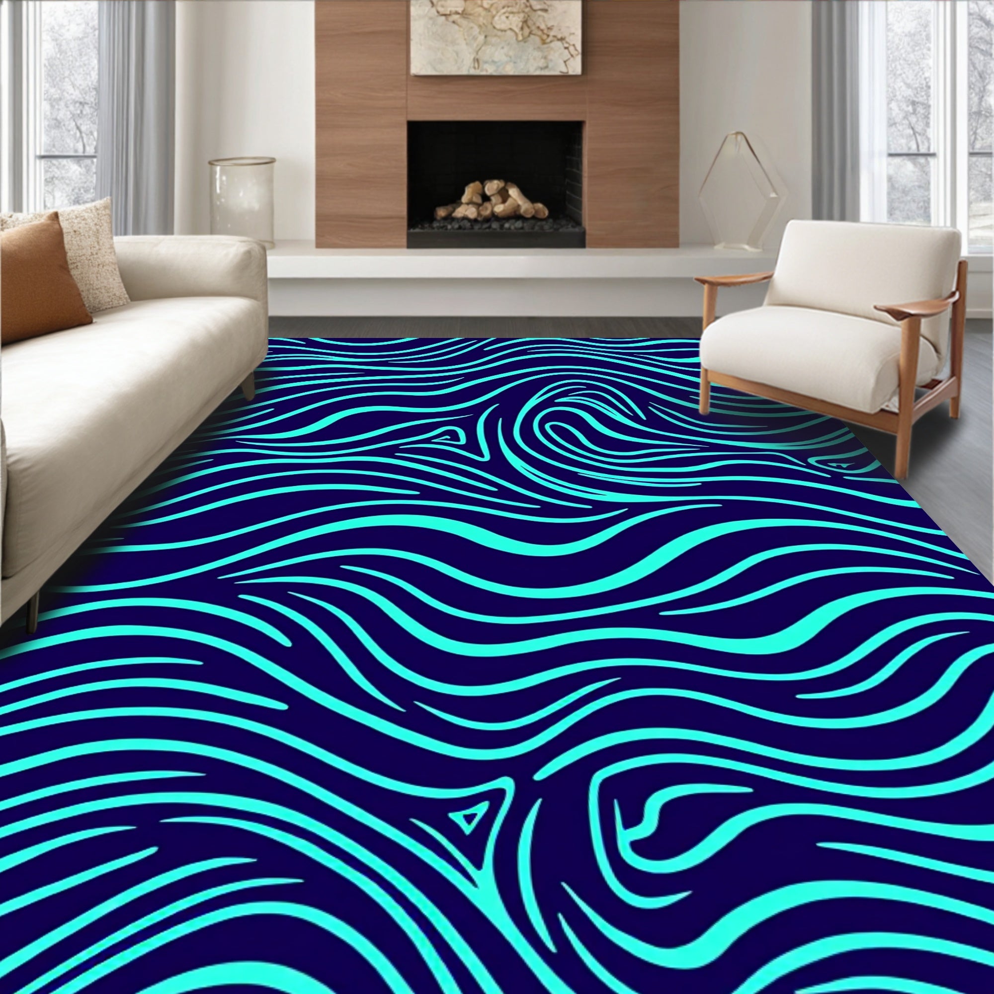 Electric Blue Swirl Pattern Rug